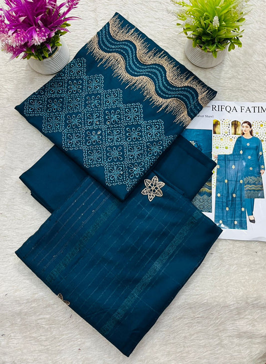 Dhanak Embroidered Winter Suit – 3 Piece