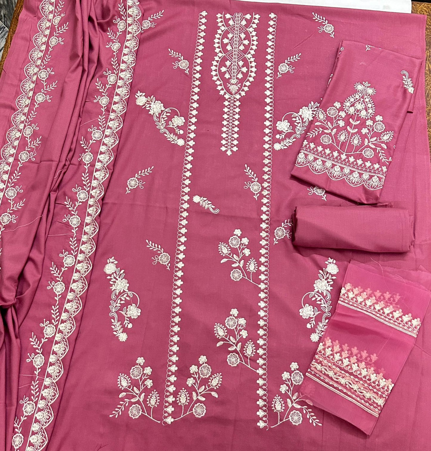 Pure Dhanak Heavy Embroidered 3-Piece Suit