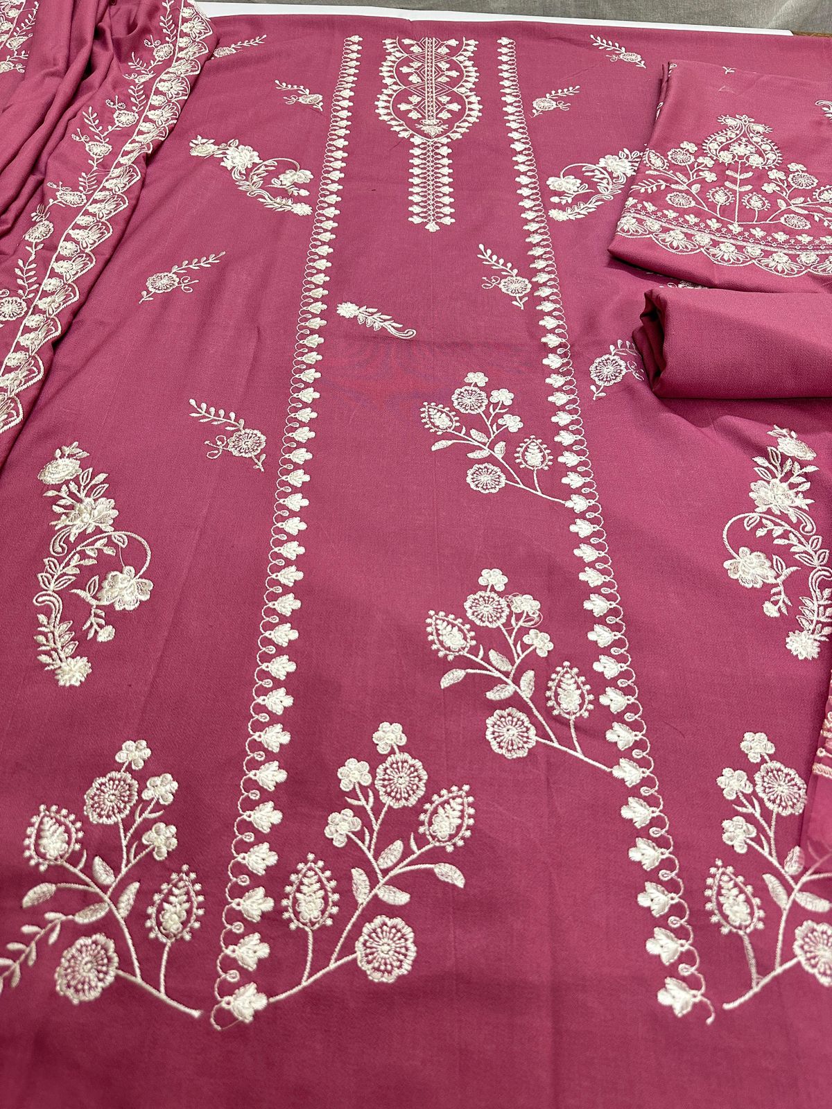 Pure Dhanak Heavy Embroidered 3-Piece Suit