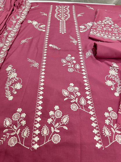Pure Dhanak Heavy Embroidered 3-Piece Suit