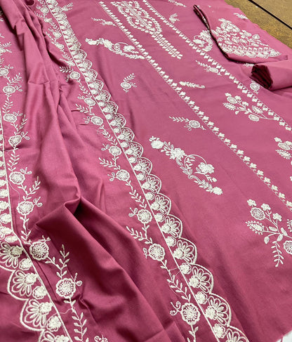 Pure Dhanak Heavy Embroidered 3-Piece Suit