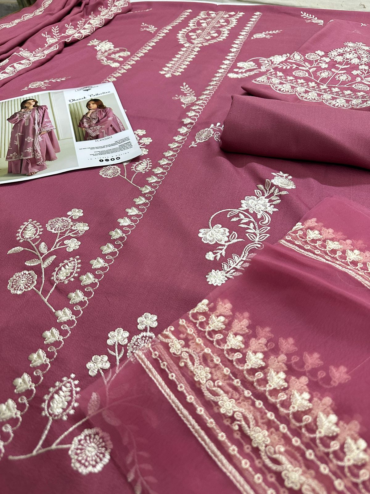 Pure Dhanak Heavy Embroidered 3-Piece Suit