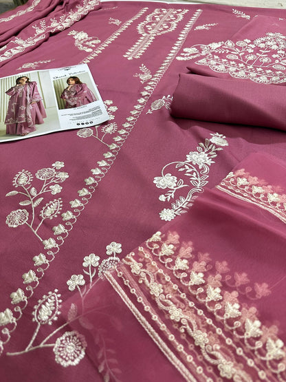 Pure Dhanak Heavy Embroidered 3-Piece Suit